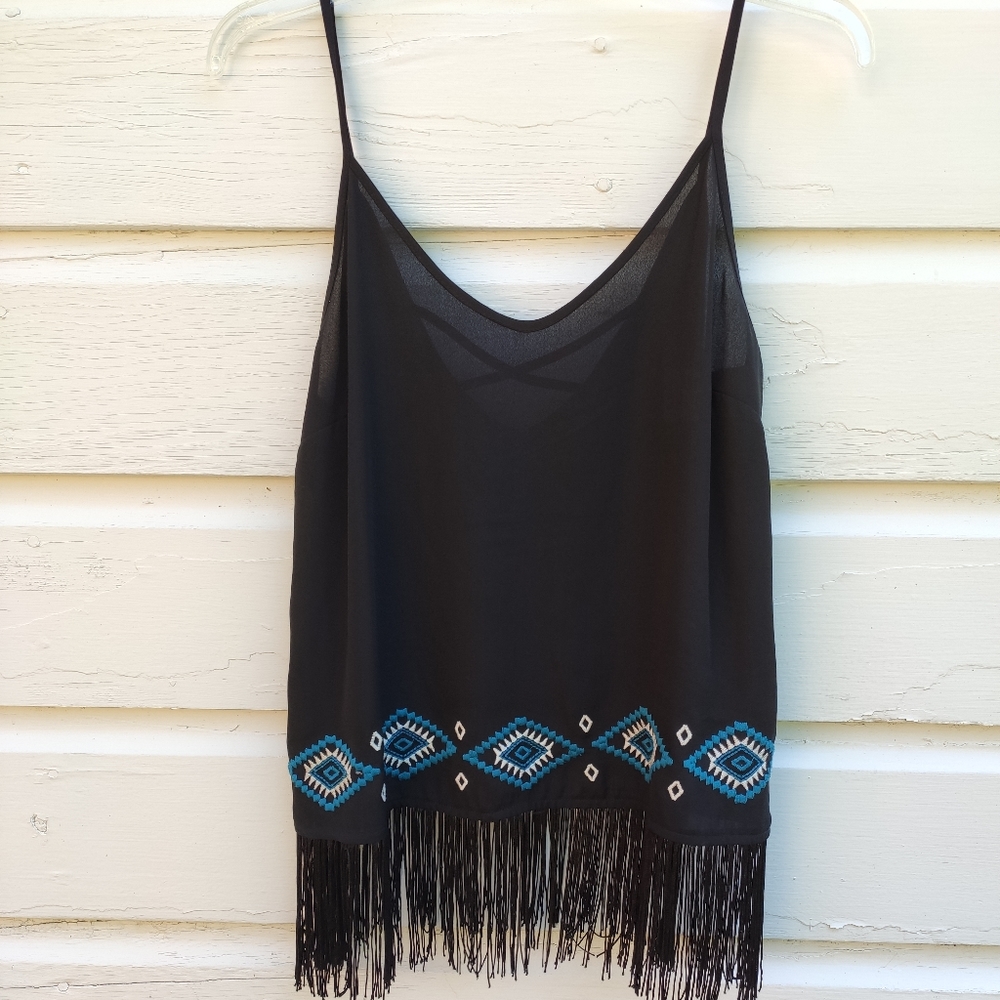 Heartsoul | Black printed fringe tank top
